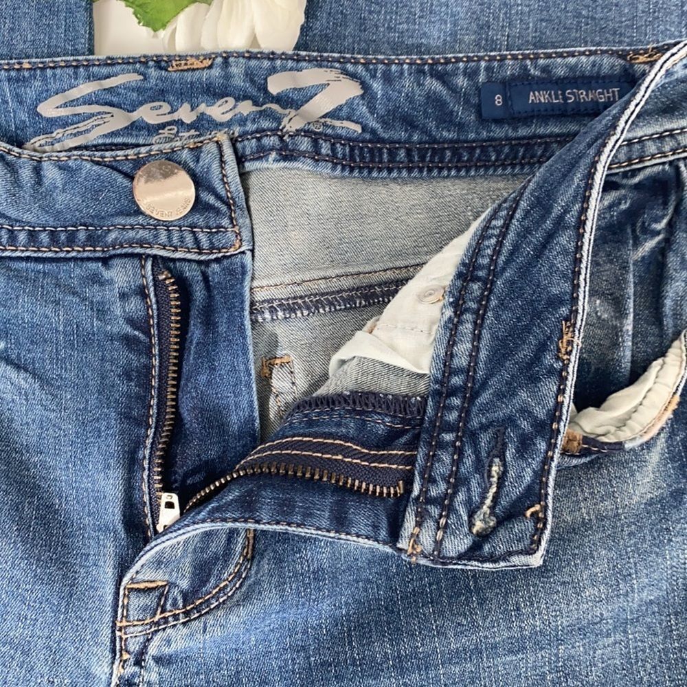Seven 7 Ankle Straight Step Hem Distressed Stretch Mid -Rise‎ Jeans Blue 8 - Picture 8 of 16